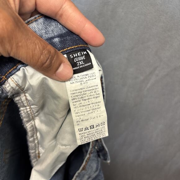Shein Curve Distressed Mom Jeans Womens 2XL (actual 36x24.5) Blue Denim Zip Fly - Picture 3 of 12
